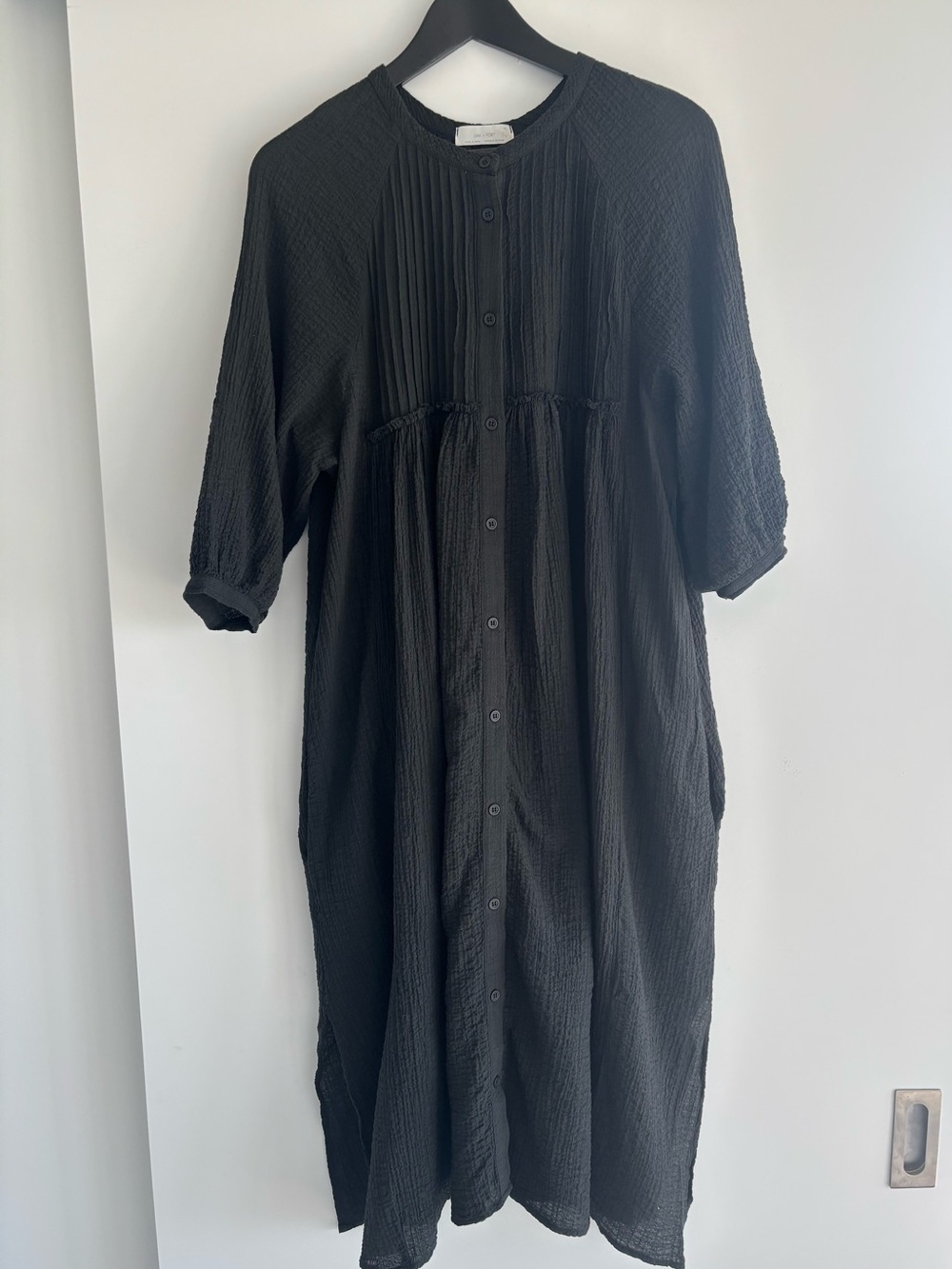 Oak + Fort Black Textured Button-Front Women's Dress